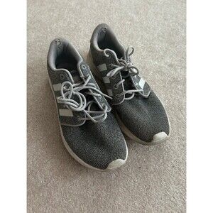 Gray and White Stripe Adidas Running Sneakers